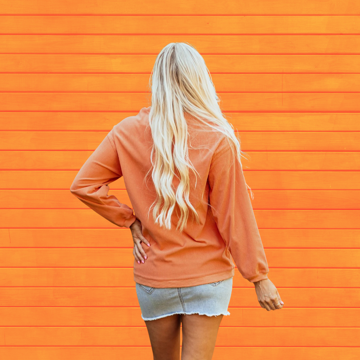 Orange Halloween sweatshirt back view with long sleeves and crew neckline