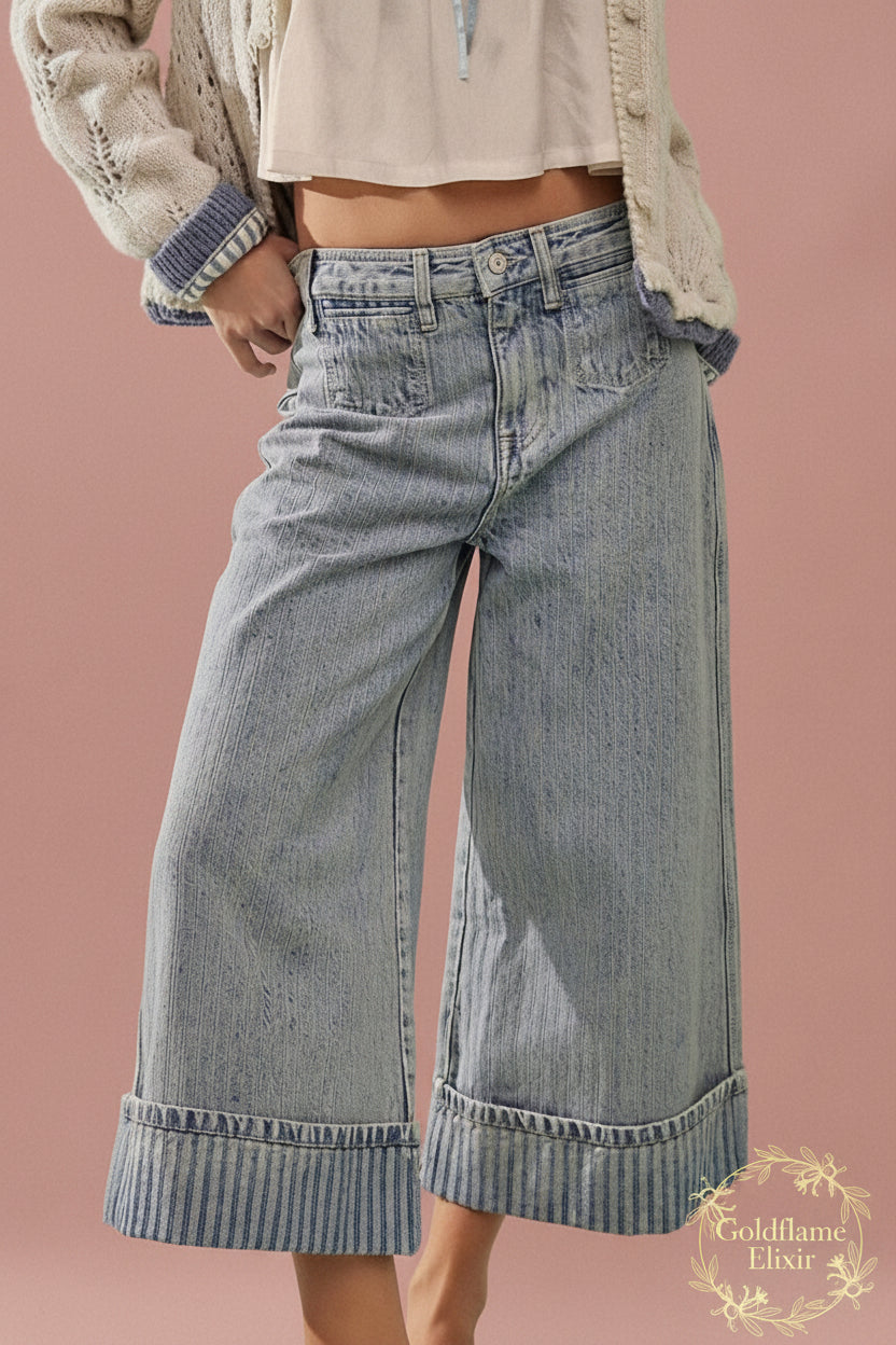 Wide-Leg Cropped Jeans for Effortless Style - Goldflame Elixir