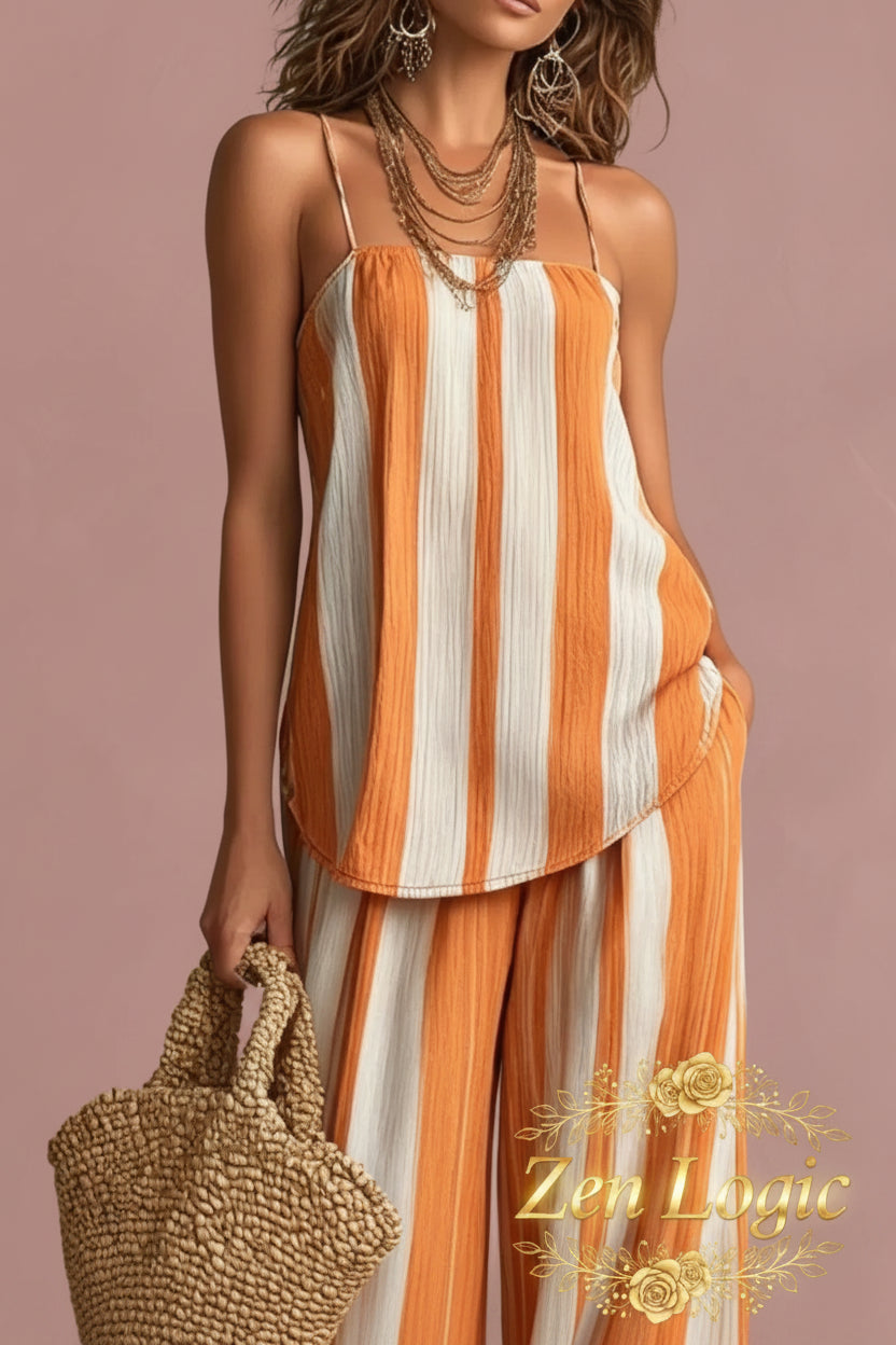 Striped Cami and Wide Leg Pants Set – Effortless Chic for Any Occasion - Goldflame Elixir