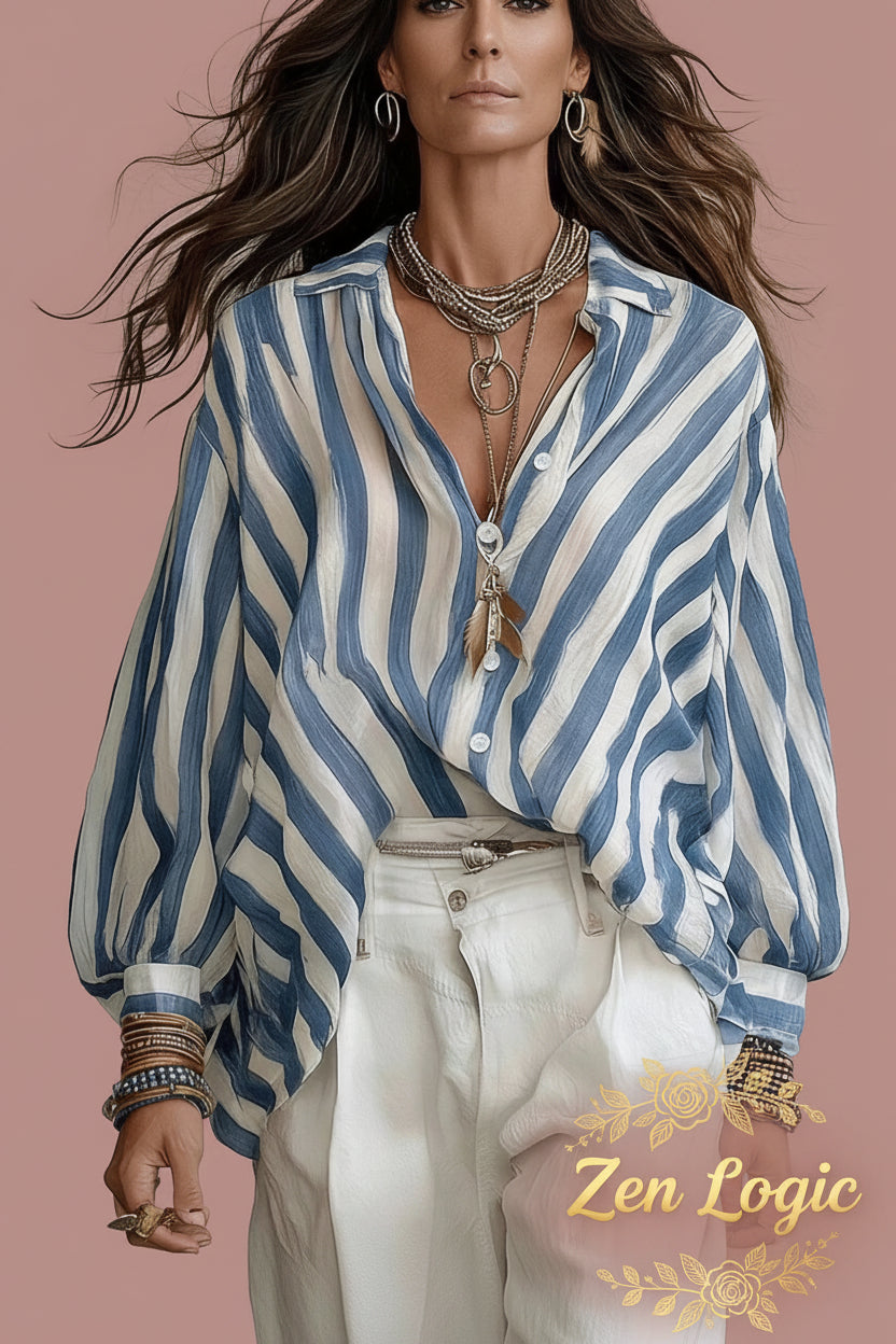 Striped Loose Fit Shirt - Effortless Style and Comfort - Goldflame Elixir