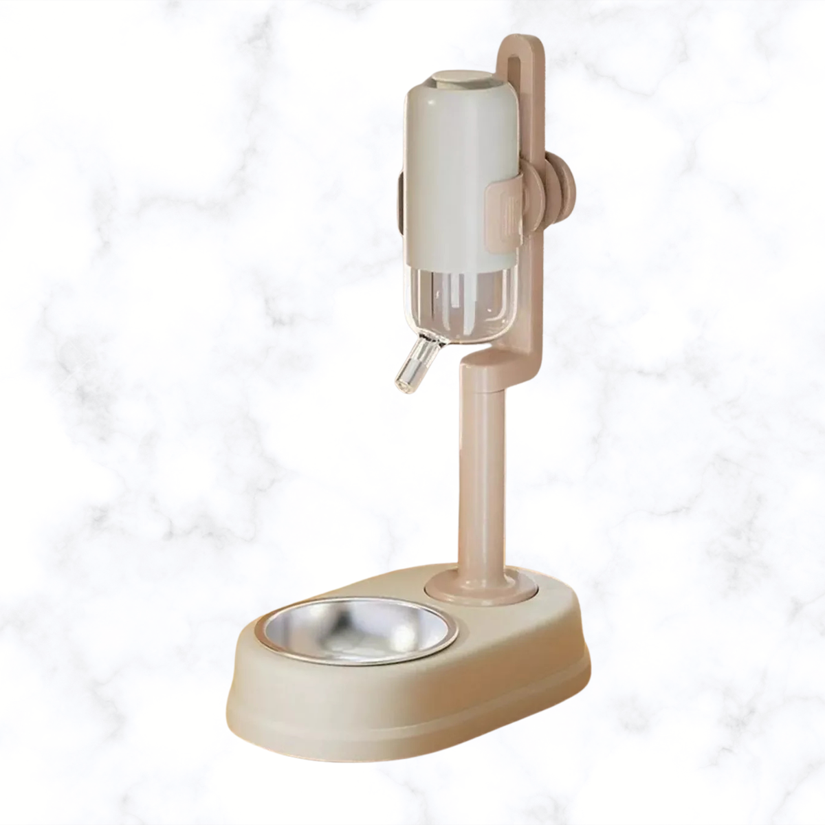 Beige automatic pet dispenser bowl with single stainless bowl