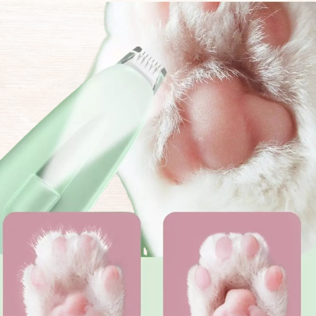 Mint pet hair clipper comb teeth near cat fur for trimming