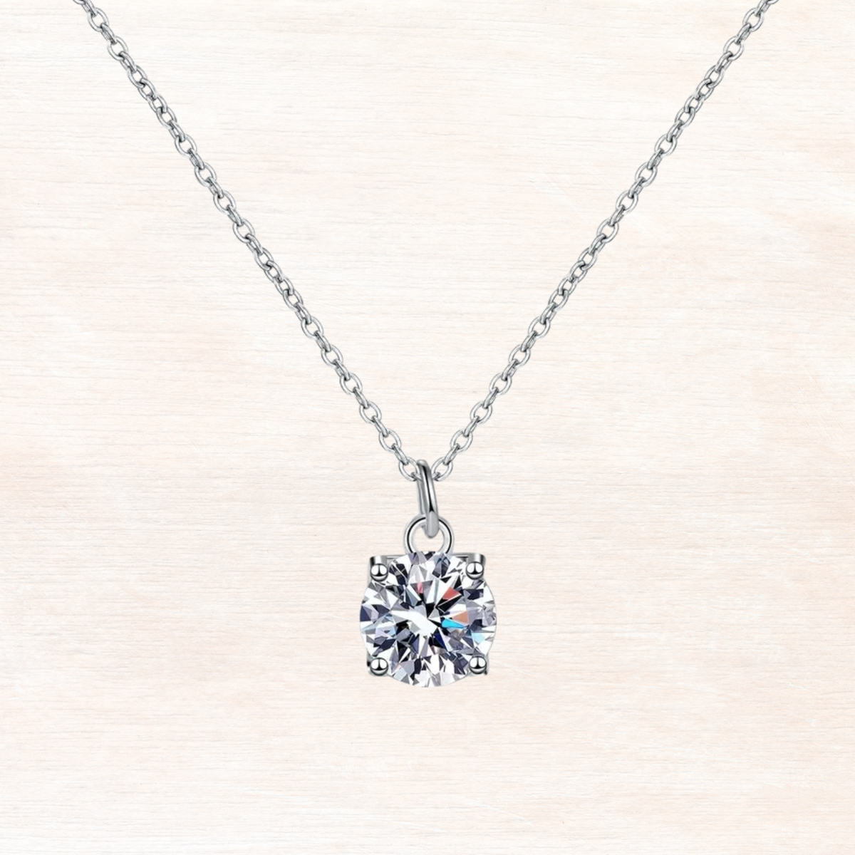 925 silver chain necklace with cushion-cut moissanite pendant in prong setting