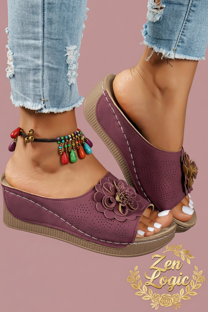 Flower Peep Toe Wedge Sandals - Stylish Comfort for Every Occasion - Goldflame Elixir