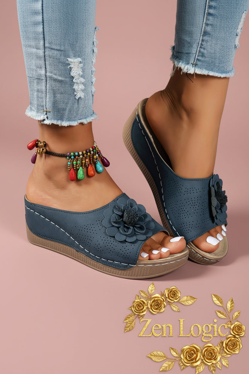 Flower Peep Toe Wedge Sandals - Stylish Comfort for Every Occasion - Goldflame Elixir
