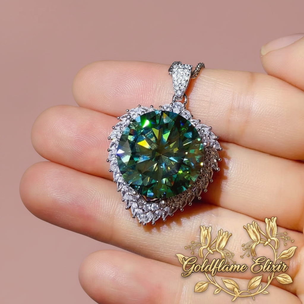 20 Carat Moissanite Sterling Silver Necklace - Dazzling Elegance - Goldflame Elixir