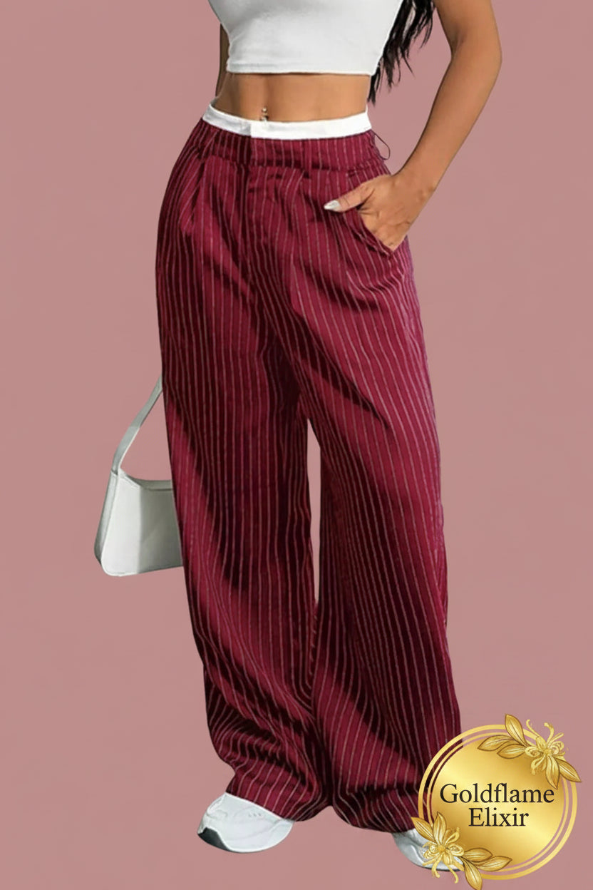 High-Waisted Pinstripe Wide-Leg Pants for Effortless Style - Goldflame Elixir