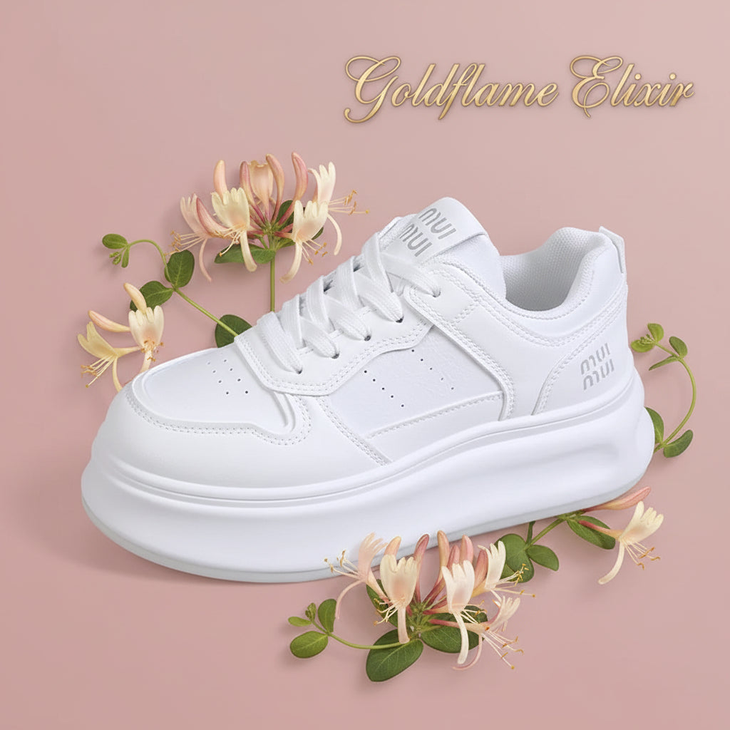 Comfort Meets Style with Our Round Toe Platform Sneakers - Goldflame Elixir