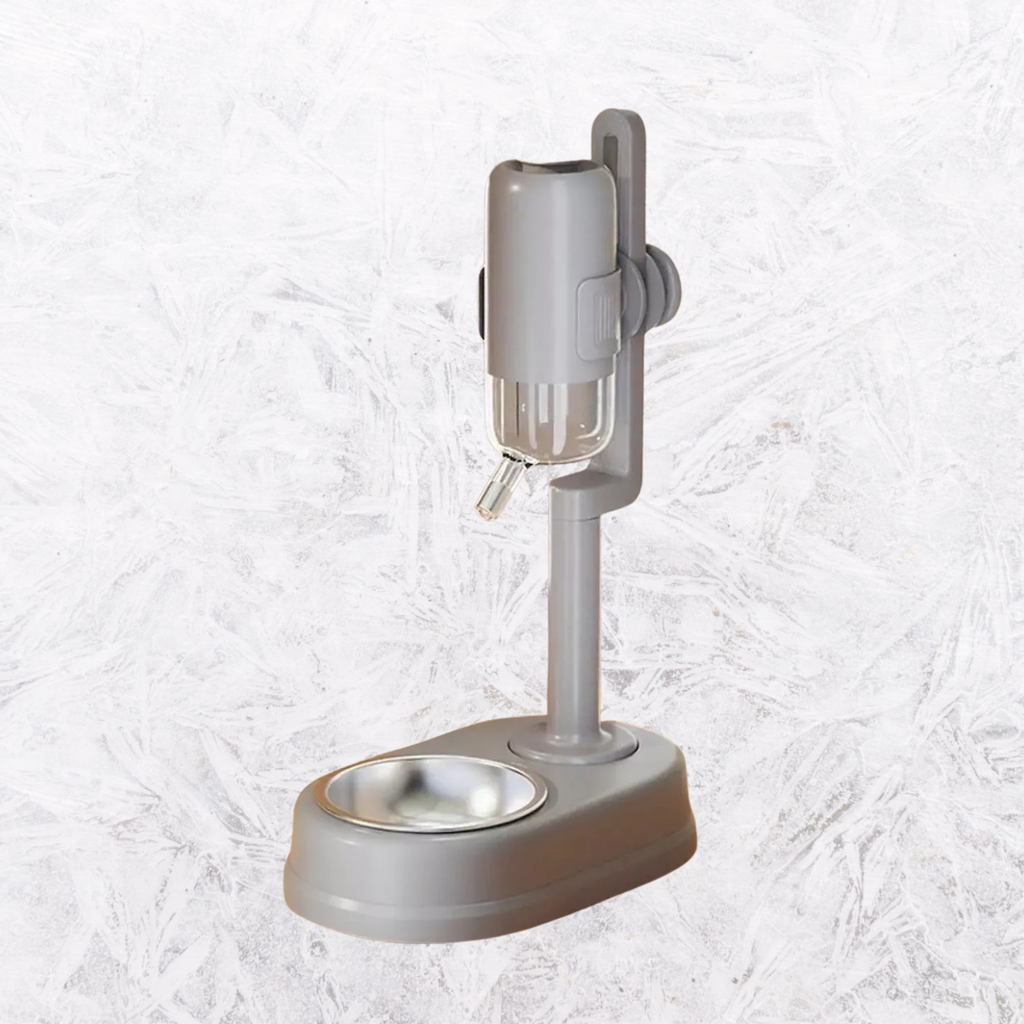 Gray automatic pet dispenser bowl with single stainless bowl