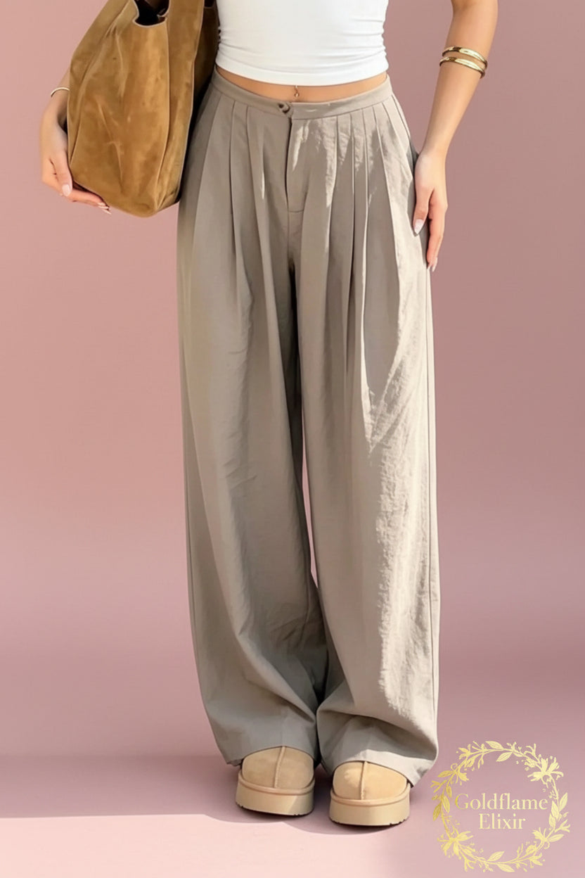 Wide-Leg Pleated Pants - Effortless Style and Comfort - Goldflame Elixir