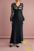 Lace V-Neck Long Sleeve Maxi Dress - Elegant and Effortless Style - Goldflame Elixir