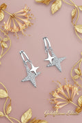 Moissanite Star Rhodium-Plated Drop Earrings - Goldflame Elixir