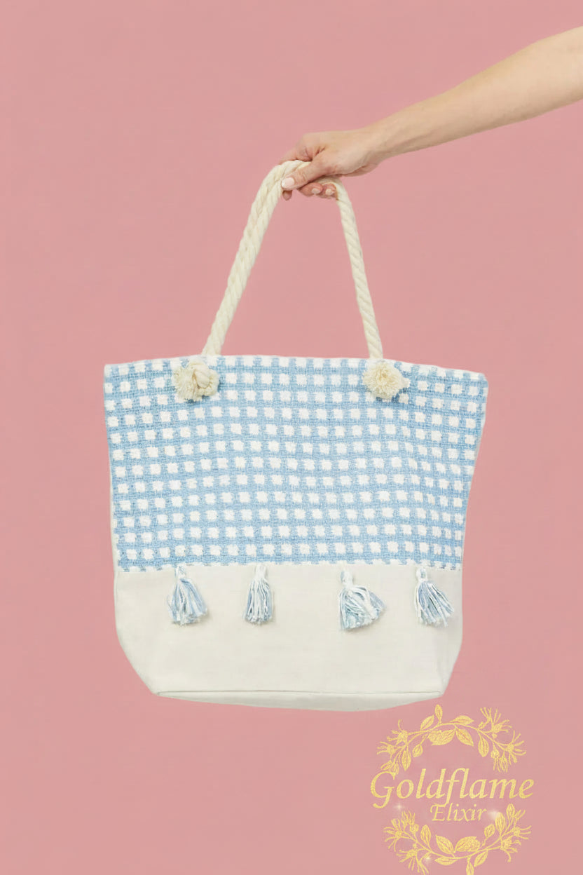 Tassel Tote Bag – Picnic Date Oversized Plaid Tote - Goldflame Elixir