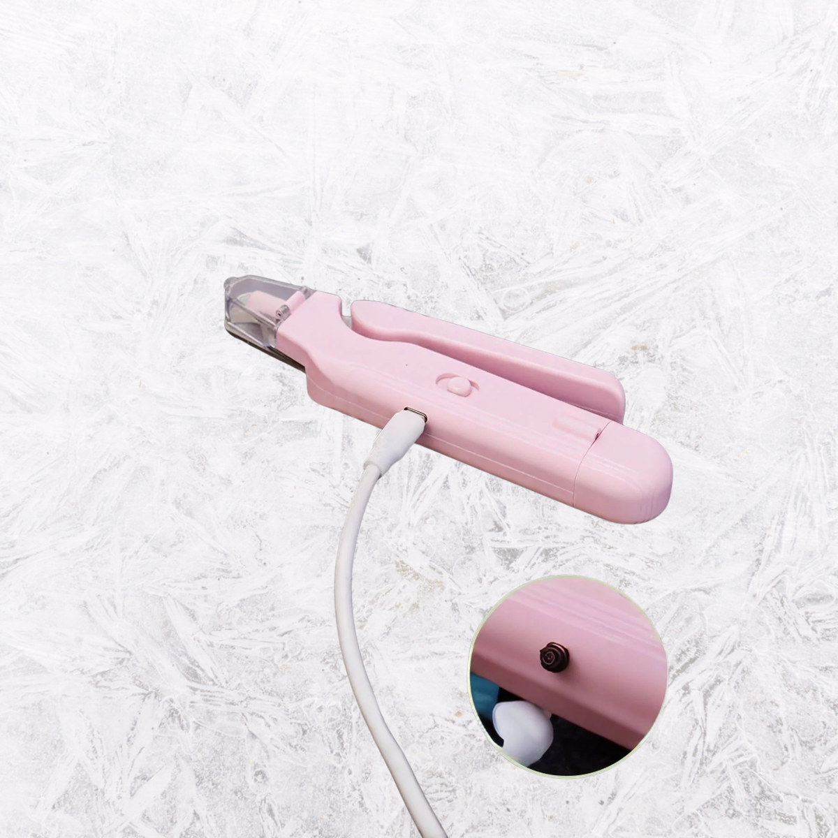 Electric pet nail grinder, blush pink handheld with cord and transparent safety cover