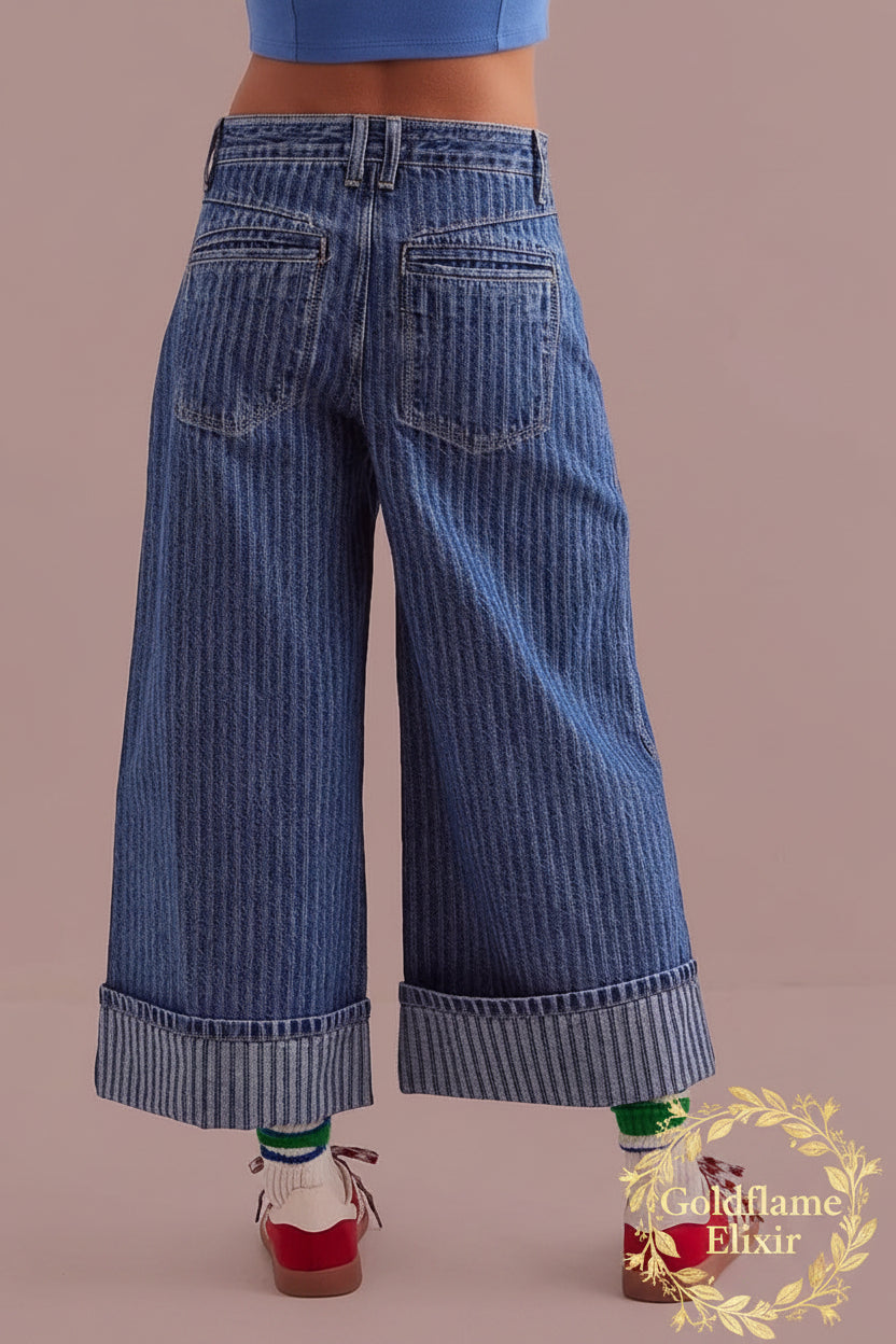 Wide-Leg Cropped Jeans for Effortless Style - Goldflame Elixir