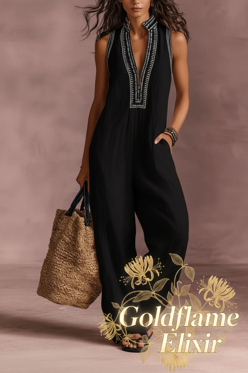 Sleeveless Wide-Leg Jumpsuit Plus Size for Effortless Style - Goldflame Elixir