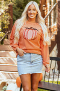 Orange Halloween sweatshirt with sequined pumpkin front graphic and relaxed fit