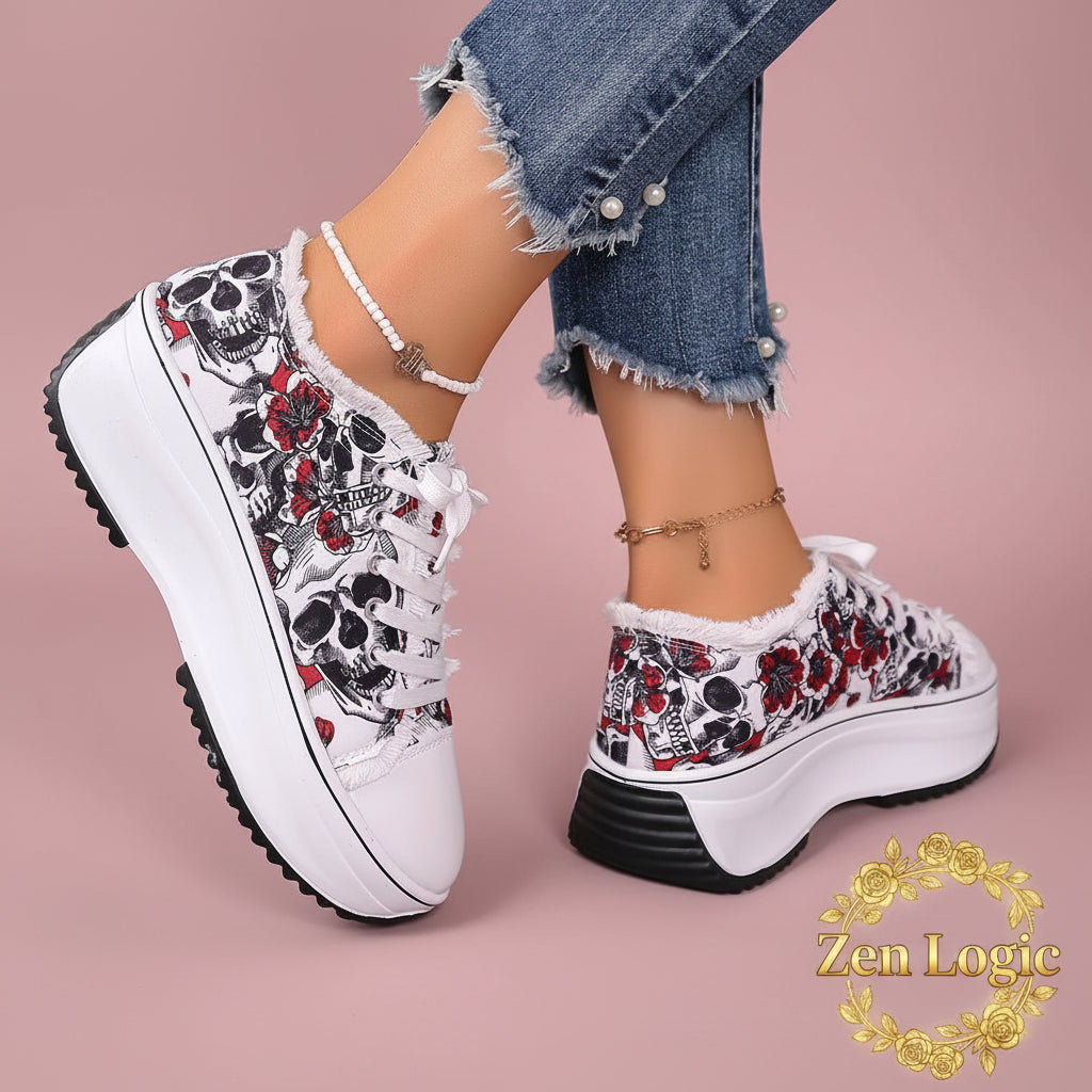Printed Lace Up Platform Sneakers - Style Meets Comfort - Goldflame Elixir