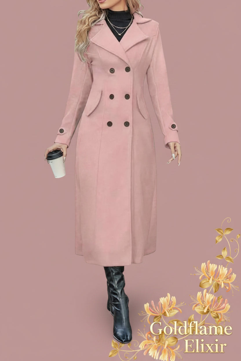 Double-Breasted Longline Trench Coat Plus Size - Timeless Style & Comfort - Goldflame Elixir