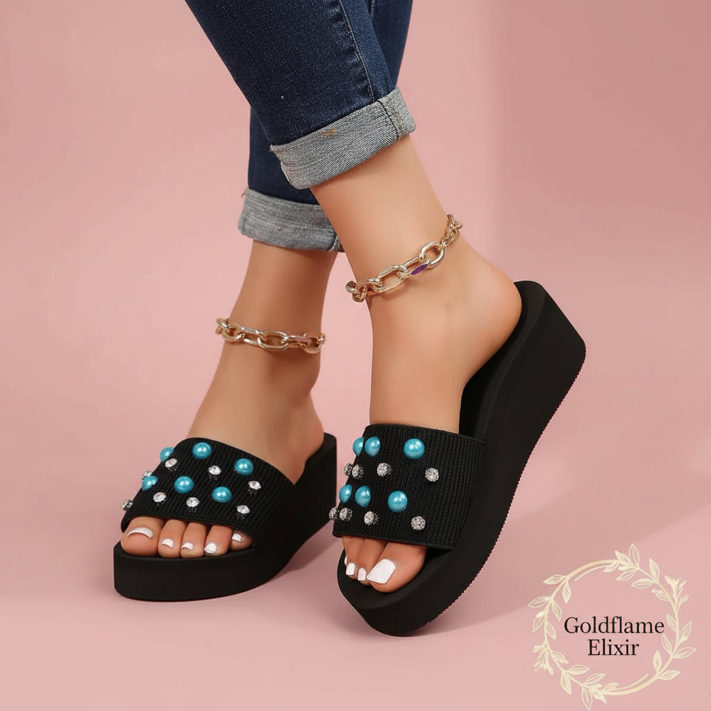 Studded Wedge Platform Sandals - Goldflame Elixir