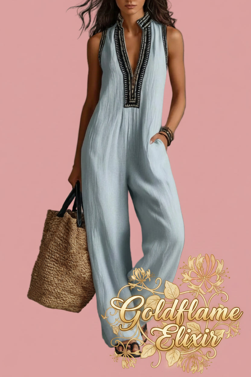 Sleeveless Wide-Leg Jumpsuit Plus Size for Effortless Style - Goldflame Elixir