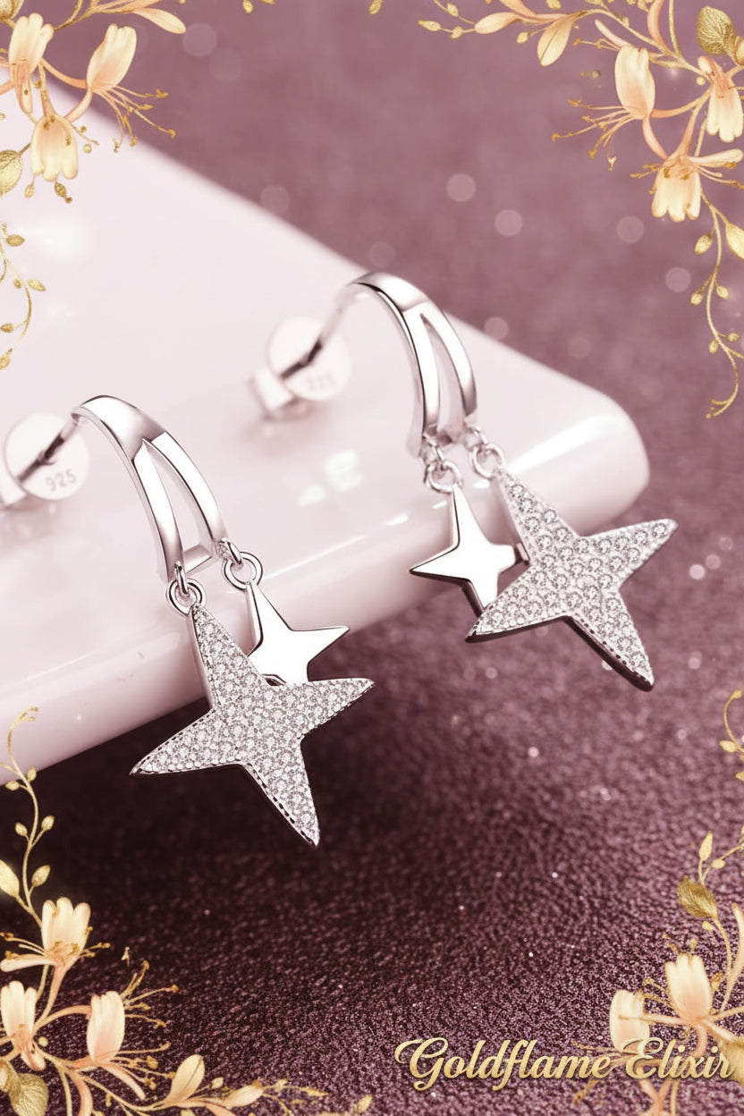 Moissanite Star Rhodium-Plated Drop Earrings - Goldflame Elixir