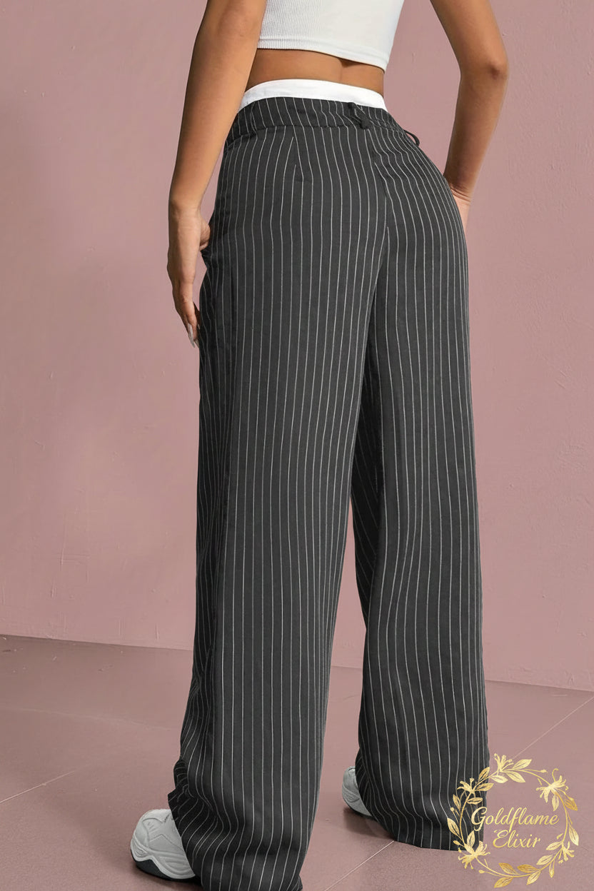 High-Waisted Pinstripe Wide-Leg Pants for Effortless Style - Goldflame Elixir