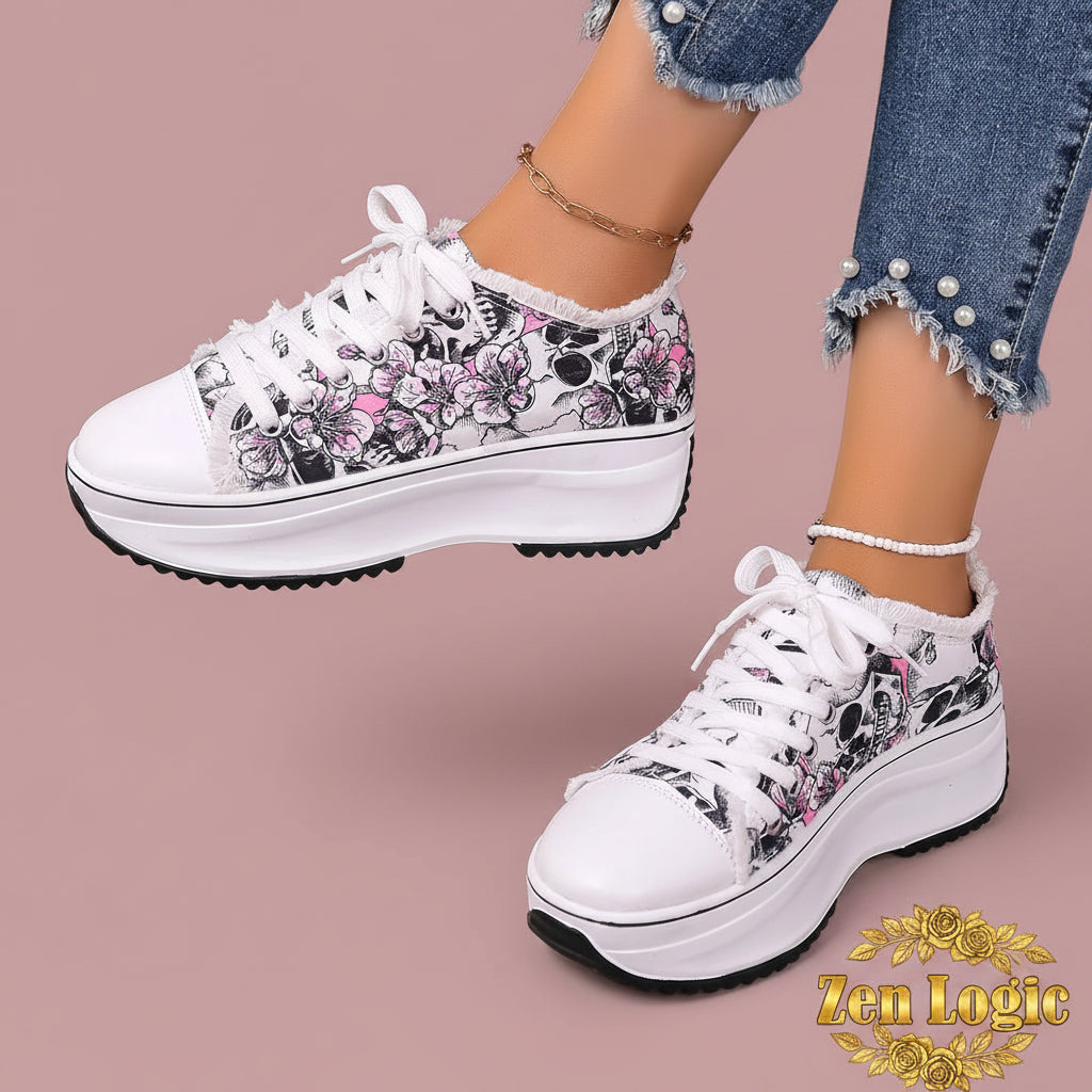 Printed Lace Up Platform Sneakers - Style Meets Comfort - Goldflame Elixir