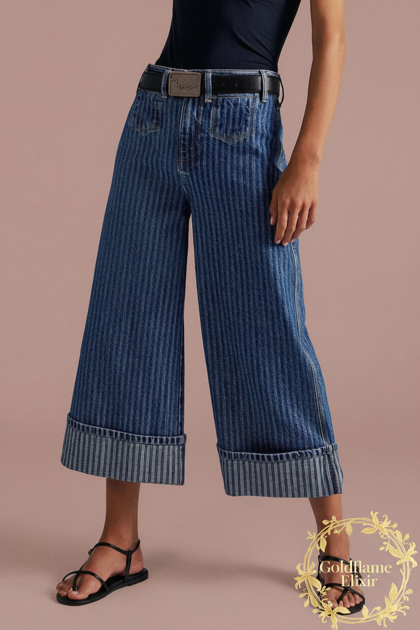 Wide-Leg Cropped Jeans for Effortless Style - Goldflame Elixir