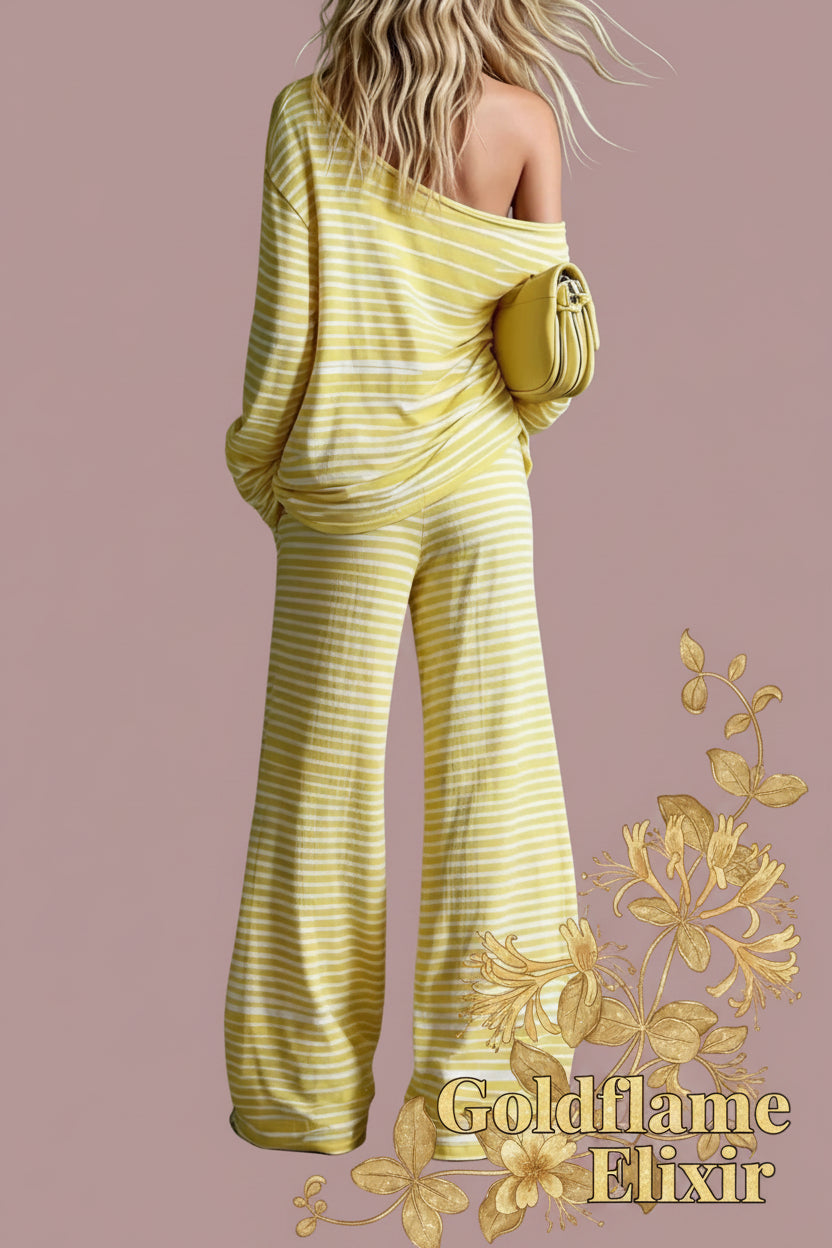 Striped Boat Neck Top and Pants Set for Effortless Style - Goldflame Elixir
