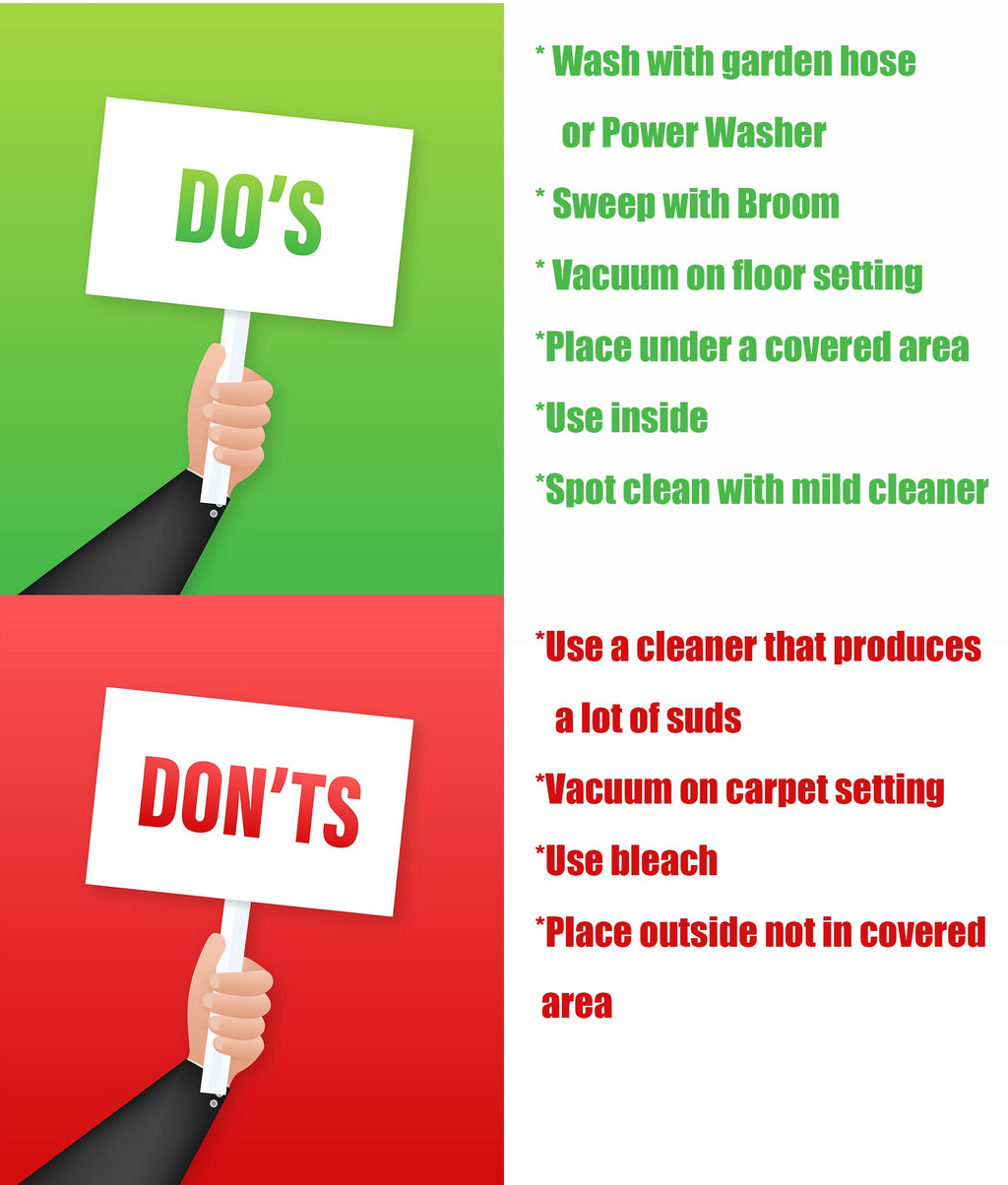 Halloween doormat care tips graphic with green do's and red don'ts sections