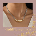Curved Pendant Snake Chain Necklace - Two-Tone Alloy Elegance - Goldflame Elixir