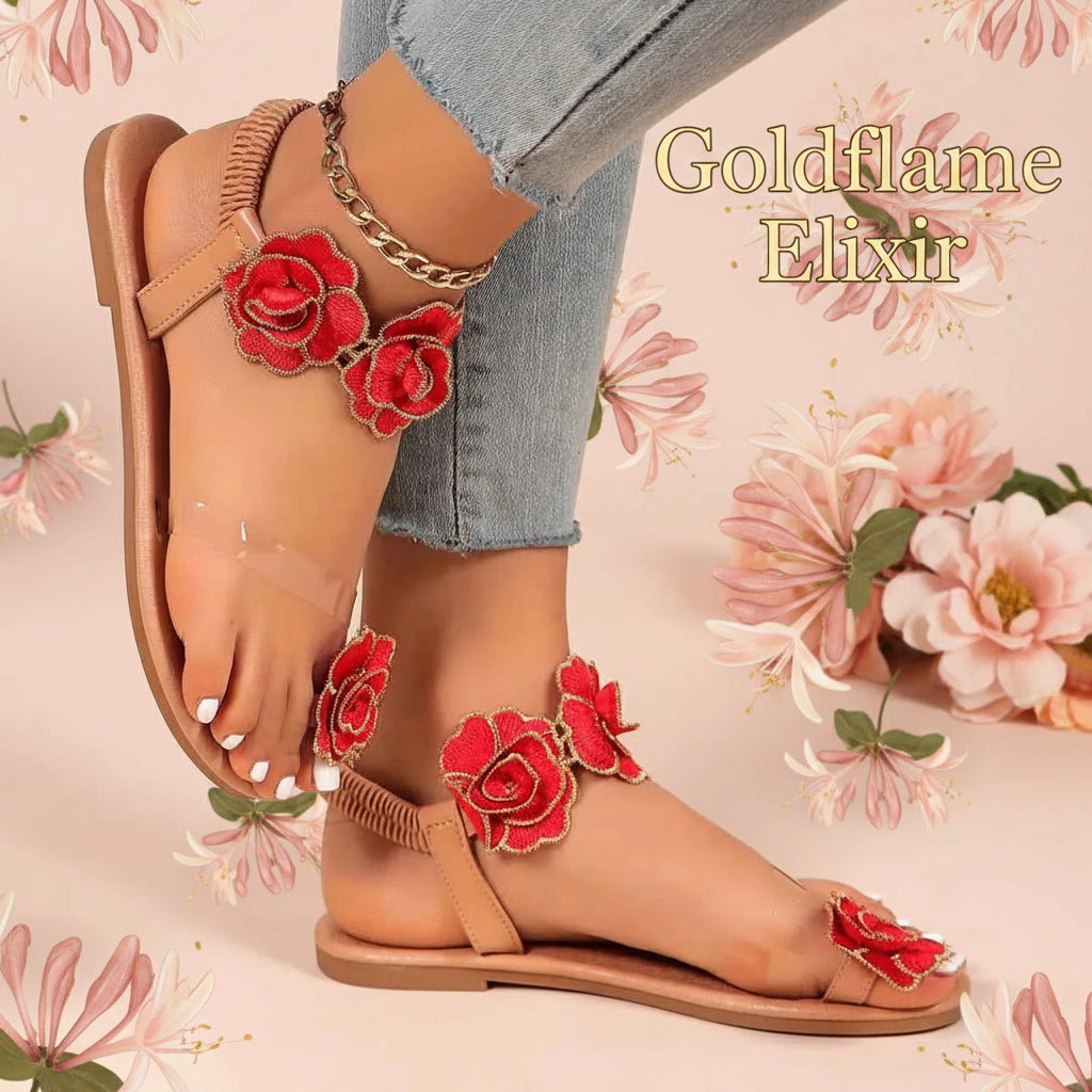 Step into Comfort and Style with our Flower Toe Loop Flats Sandals - Goldflame Elixir