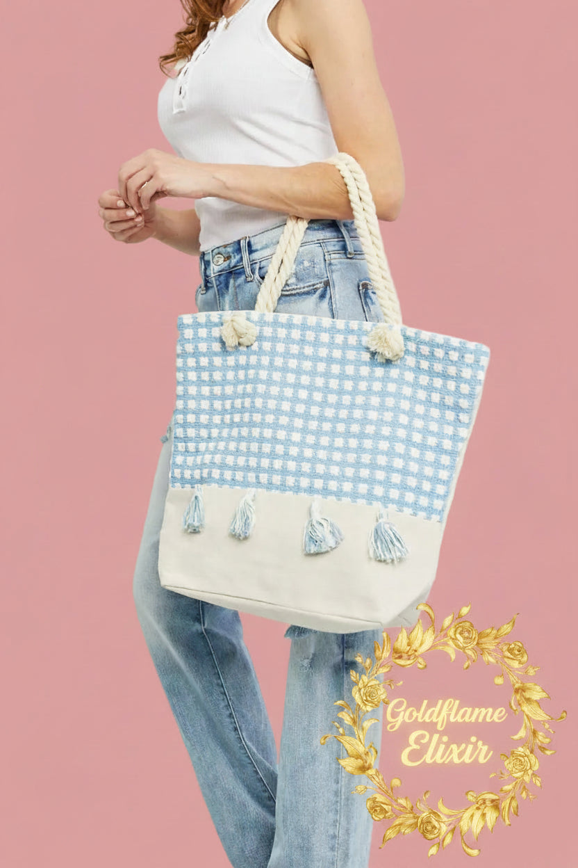Tassel Tote Bag – Picnic Date Oversized Plaid Tote - Goldflame Elixir