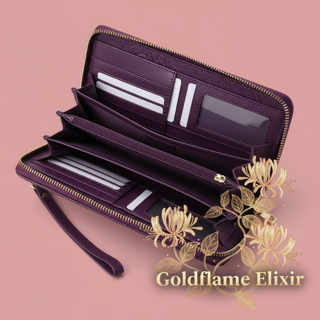 Embossed Floral Pattern Double Zipper Wallet - Goldflame Elixir