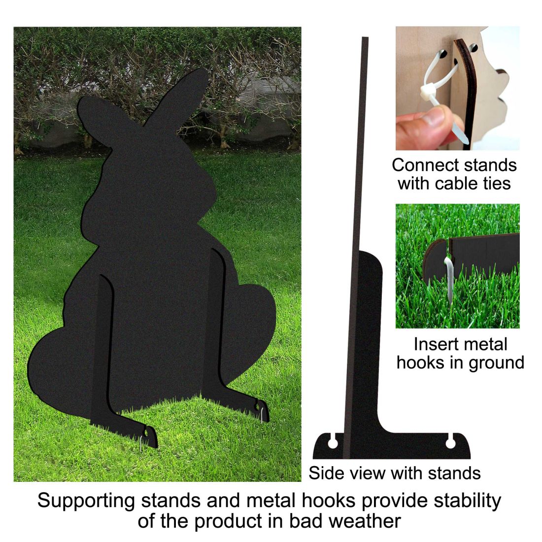 Black Halloween yard decor stake silhouette with supporting stands and metal ground hooks