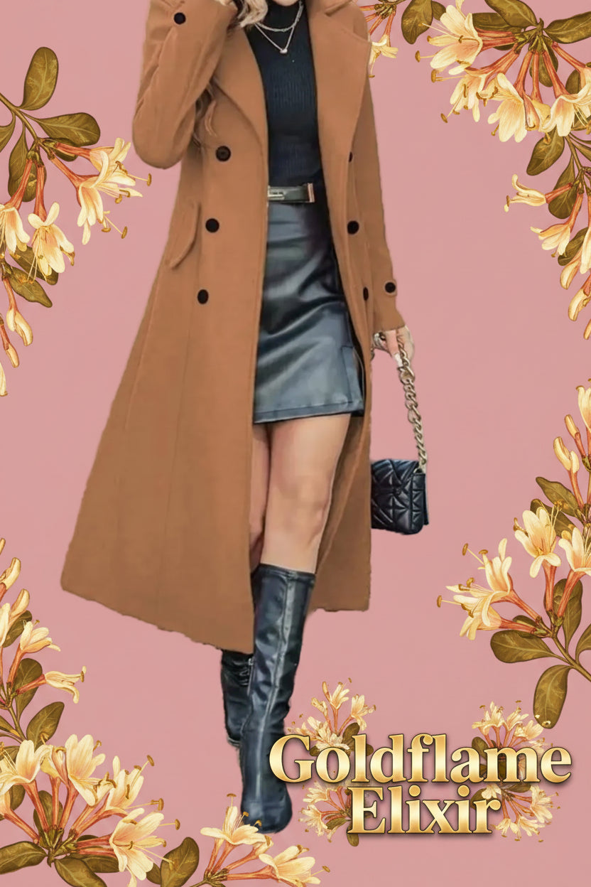 Double-Breasted Longline Trench Coat Plus Size - Timeless Style & Comfort - Goldflame Elixir