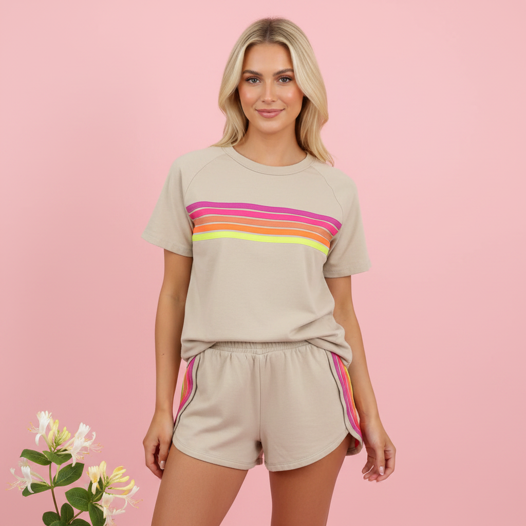 Beige Rainbow Stripe Set