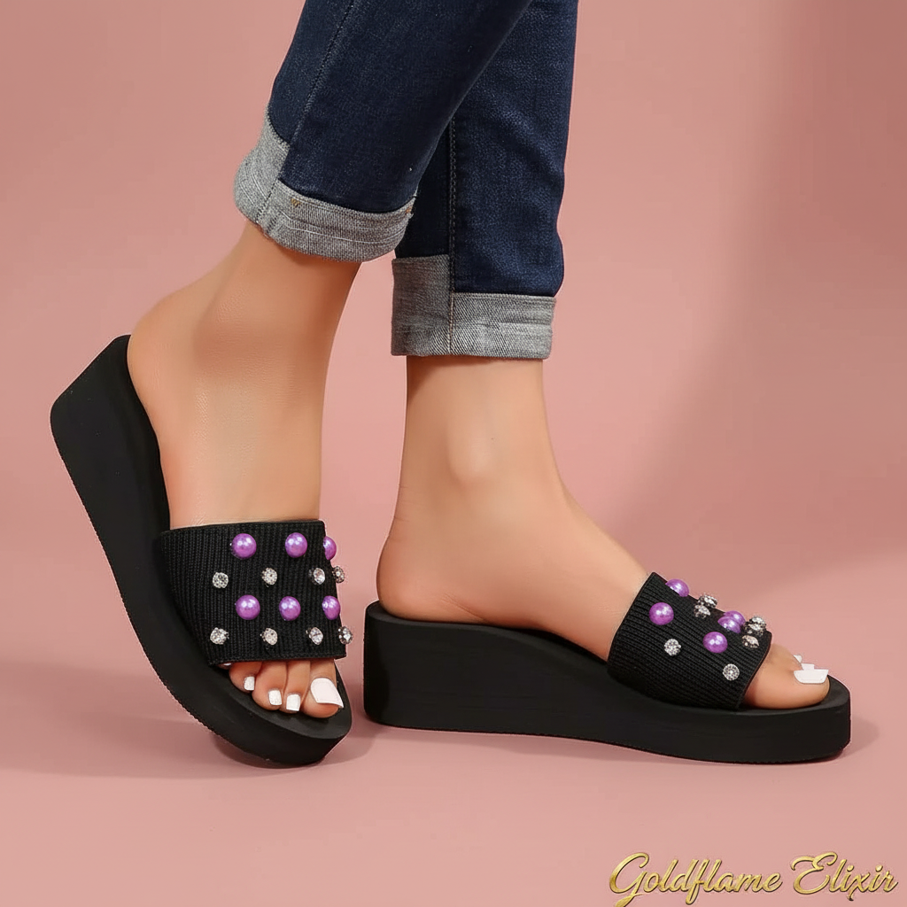 Studded Wedge Platform Sandals - Goldflame Elixir