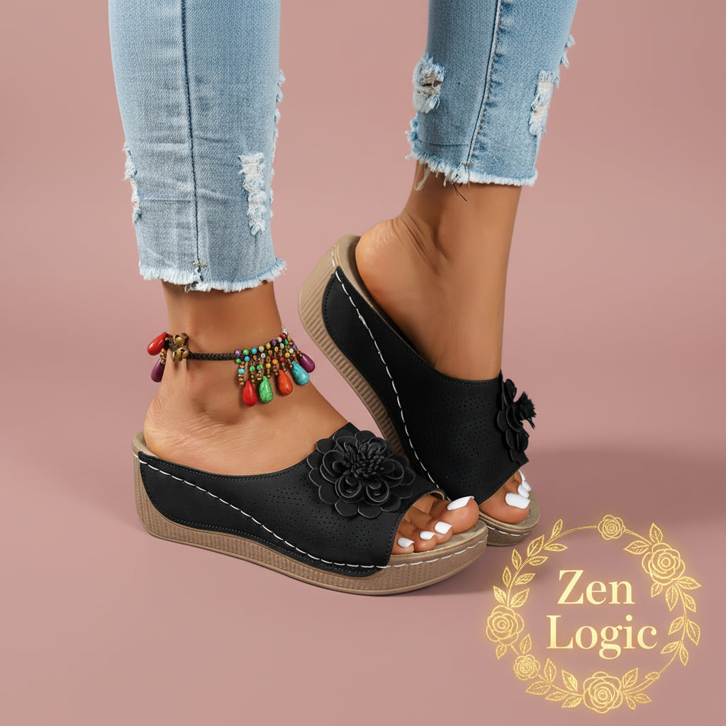 Flower Peep Toe Wedge Sandals - Stylish Comfort for Every Occasion - Goldflame Elixir