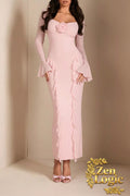 Ruffled Maxi Dress with Floral Detail - Effortless Elegance - Goldflame Elixir