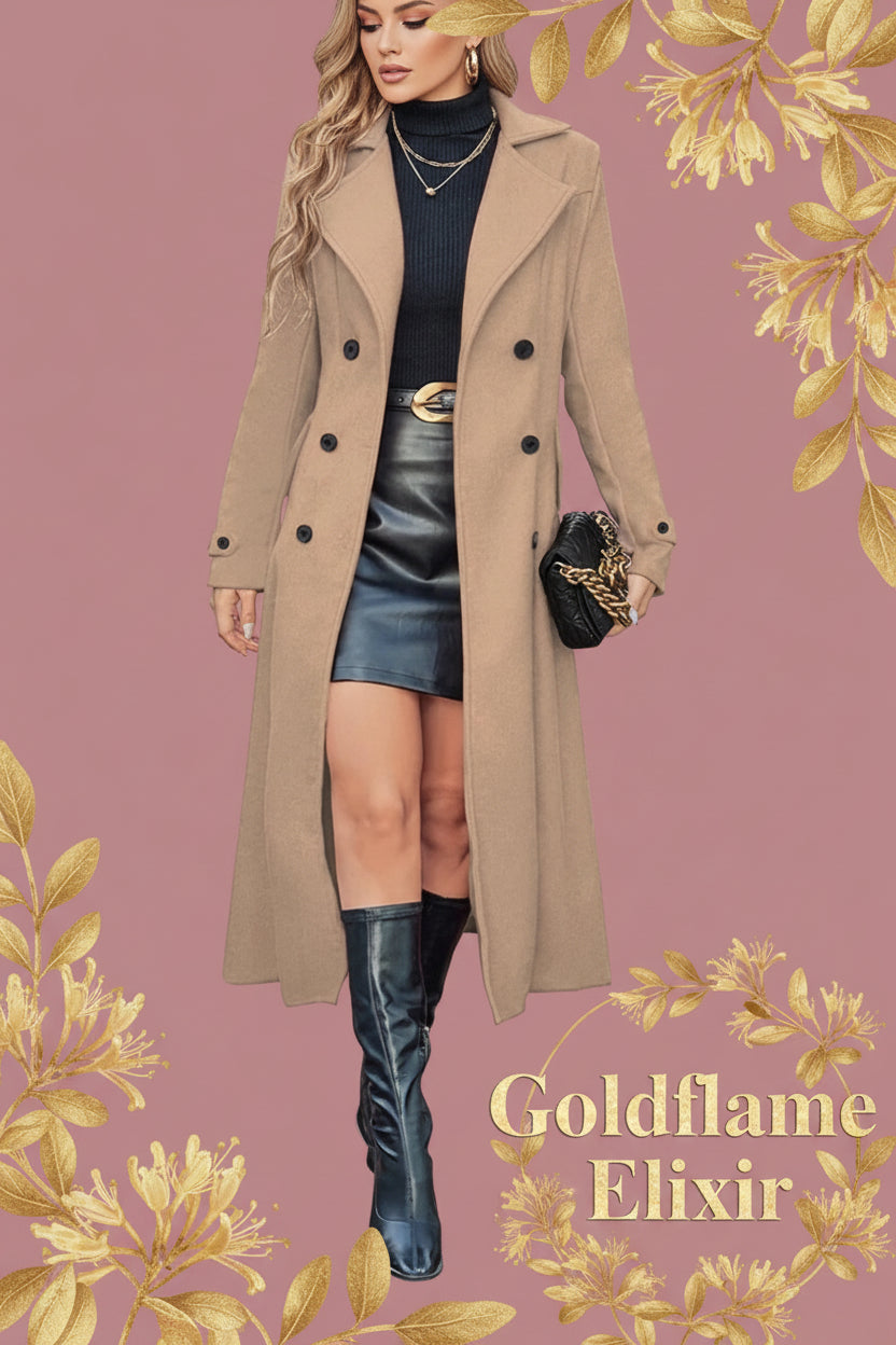 Double-Breasted Longline Trench Coat Plus Size - Timeless Style & Comfort - Goldflame Elixir