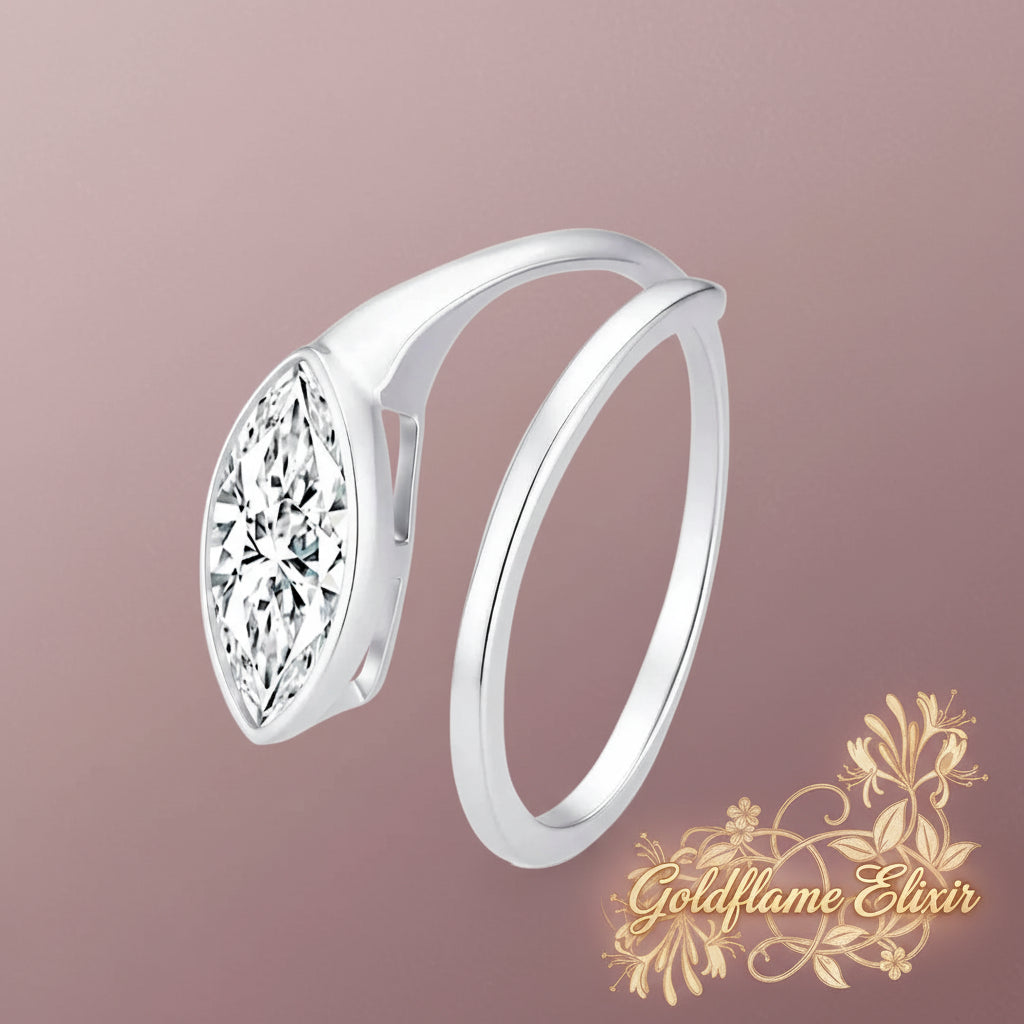 2 Carat Sterling Silver Moissanite Ring - Bypass Design - Goldflame Elixir
