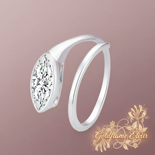 2 Carat Sterling Silver Moissanite Ring - Bypass Design - Goldflame Elixir