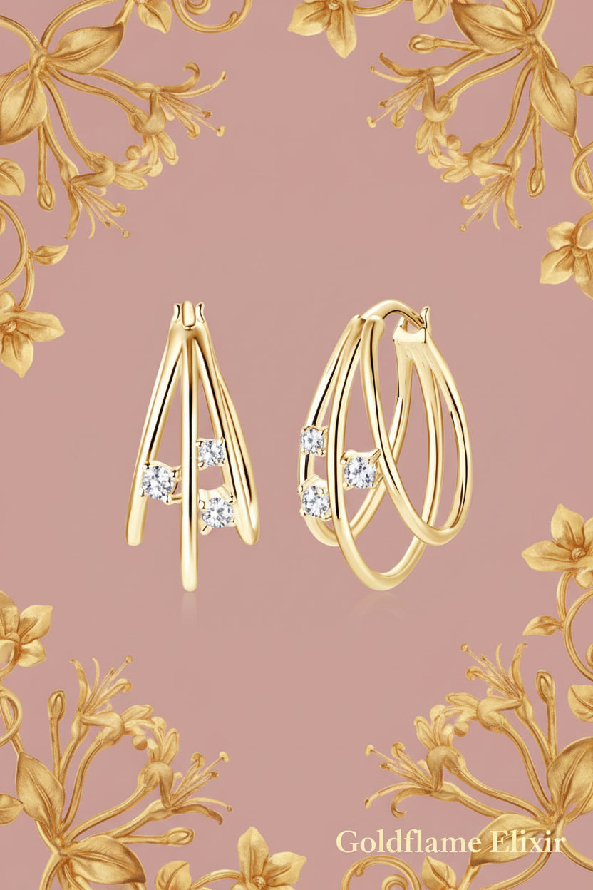 Moissanite 925 Sterling Silver Layered Earrings - Timeless Elegance - Goldflame Elixir