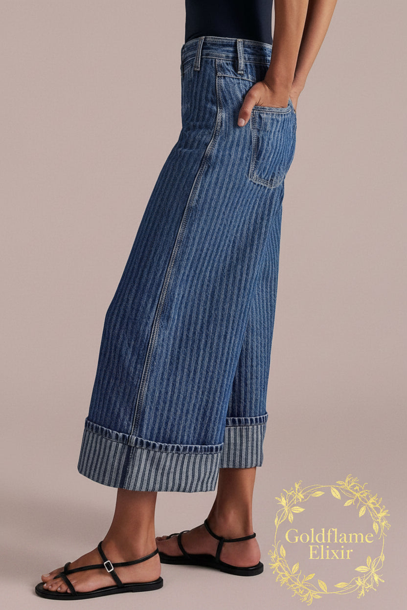 Wide-Leg Cropped Jeans for Effortless Style - Goldflame Elixir