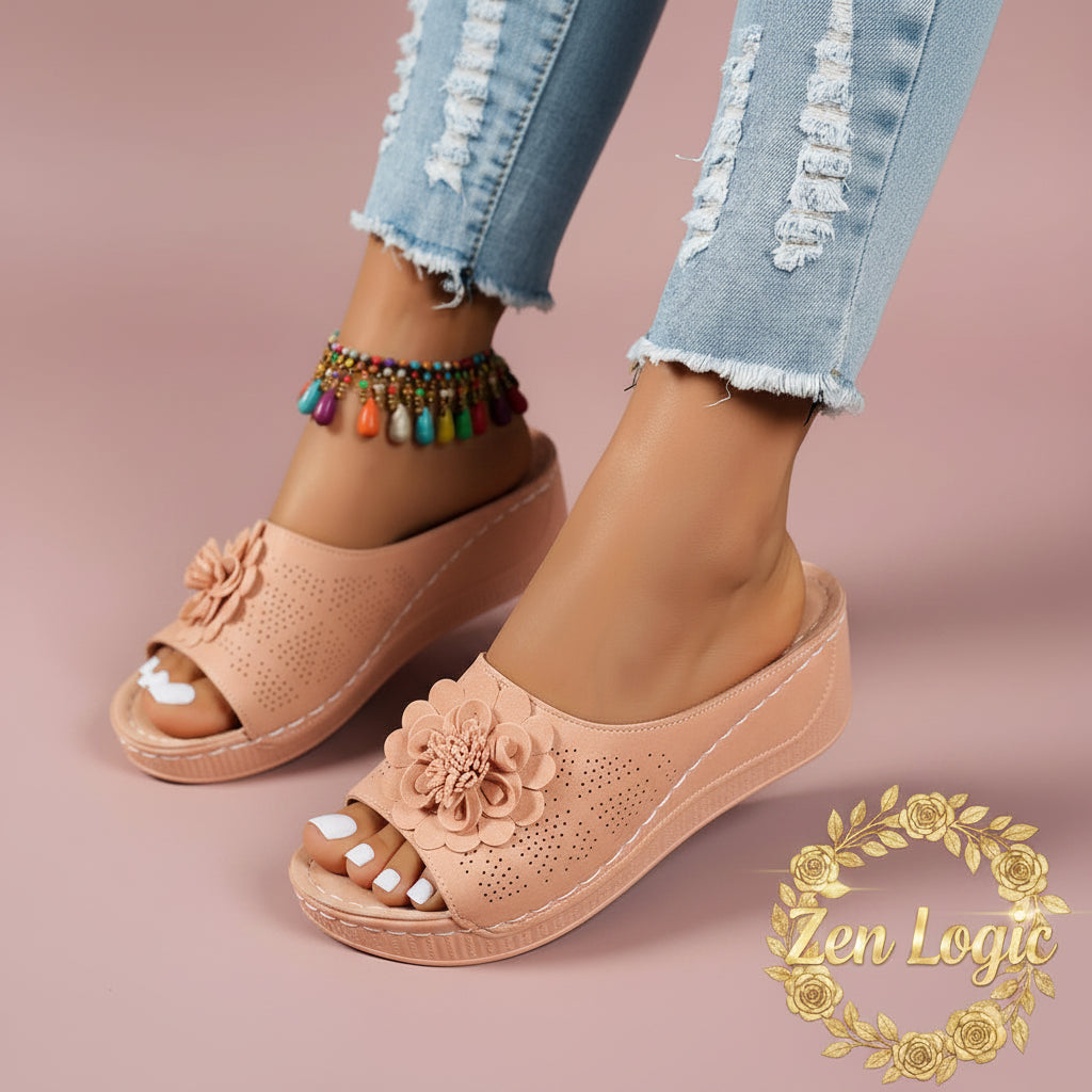 Flower Peep Toe Wedge Sandals - Stylish Comfort for Every Occasion - Goldflame Elixir