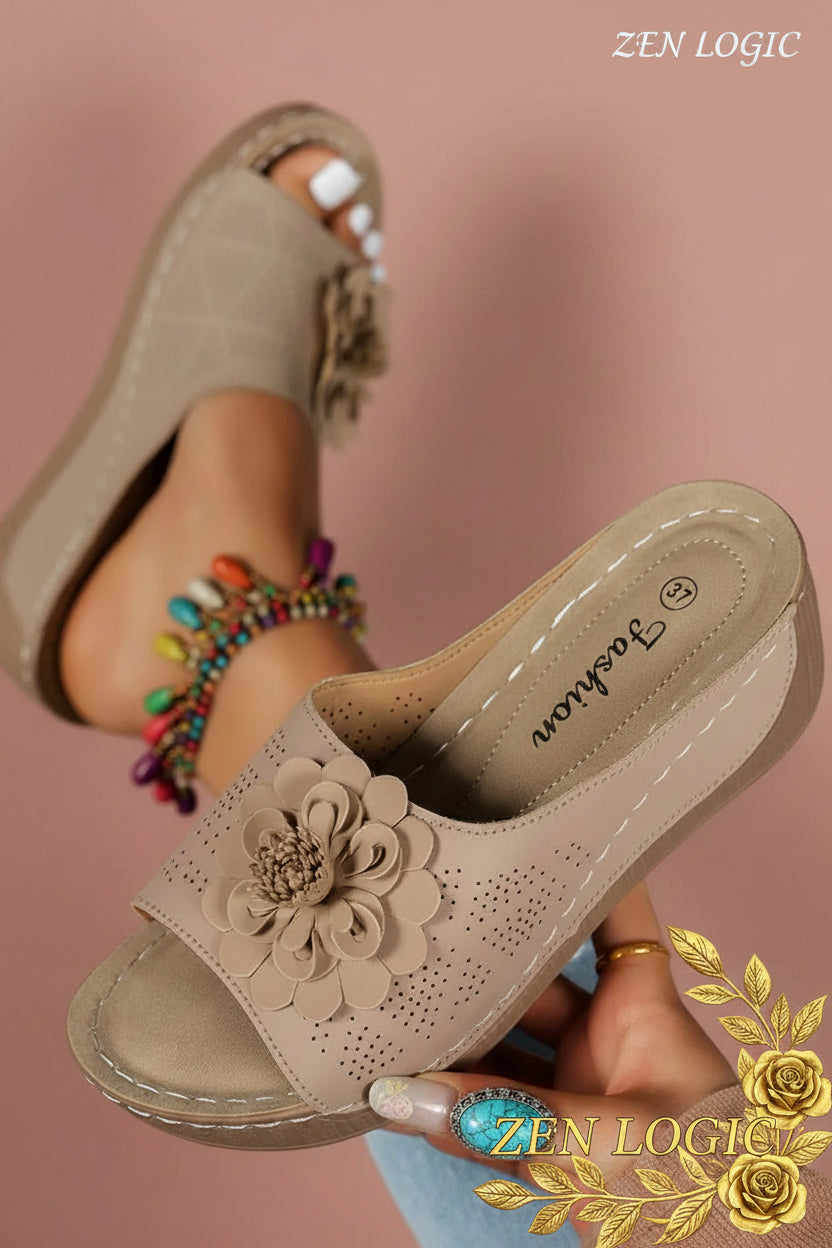 Flower Peep Toe Wedge Sandals - Stylish Comfort for Every Occasion - Goldflame Elixir
