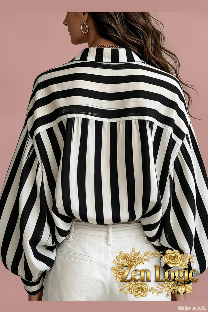 Striped Loose Fit Shirt - Effortless Style and Comfort - Goldflame Elixir