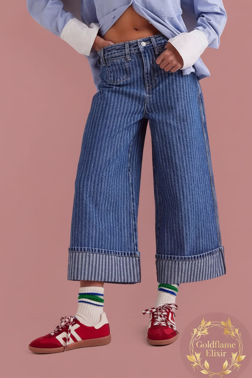 Wide-Leg Cropped Jeans for Effortless Style - Goldflame Elixir